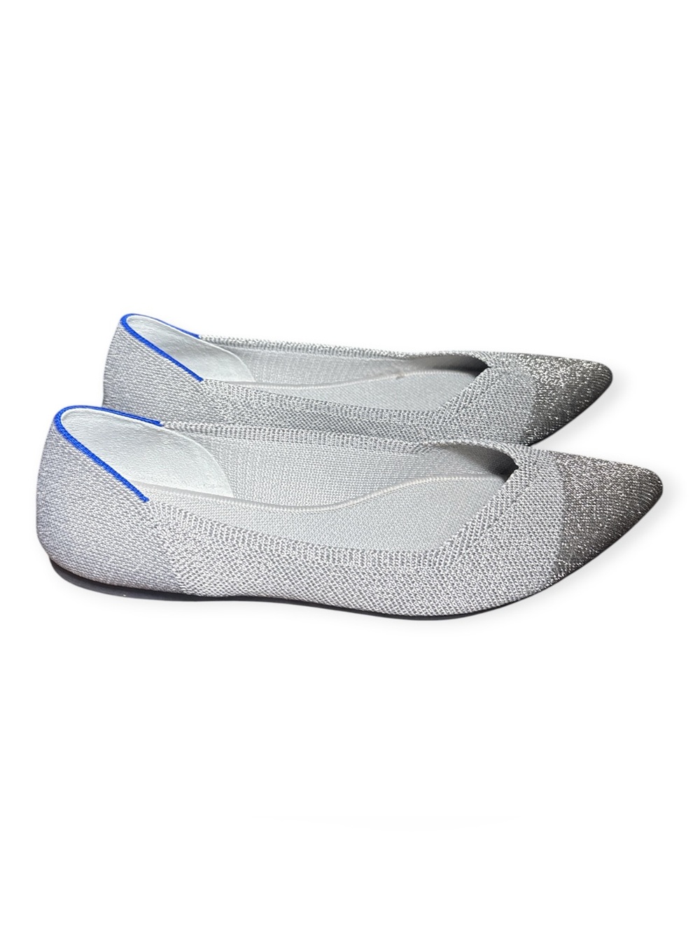 Rothy’s women’s Silver Pointed-Toe Knit Ballet Flats size 10